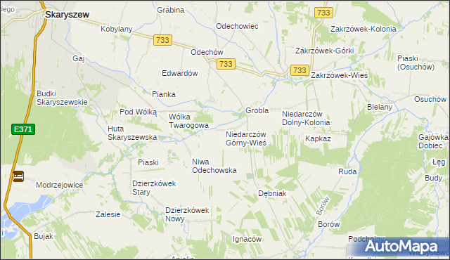 mapa Niedarczów Górny-Wieś, Niedarczów Górny-Wieś na mapie Targeo