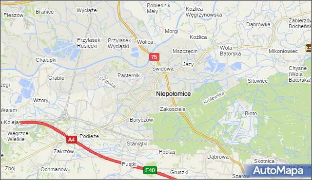 mapa Niepołomice, Niepołomice na mapie Targeo