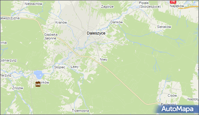 mapa Niwy gmina Daleszyce, Niwy gmina Daleszyce na mapie Targeo