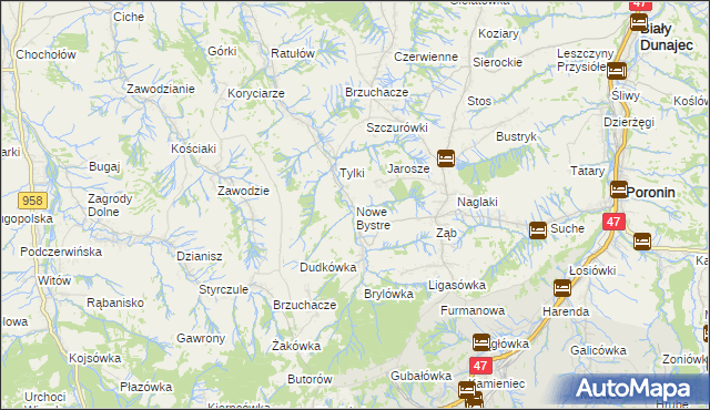 mapa Nowe Bystre, Nowe Bystre na mapie Targeo