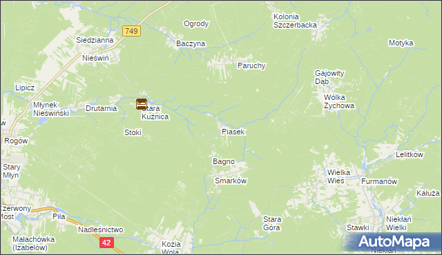 mapa Piasek gmina Stąporków, Piasek gmina Stąporków na mapie Targeo