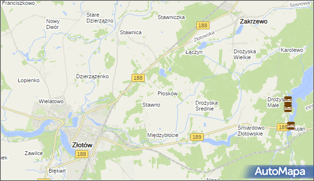 mapa Płosków gmina Złotów, Płosków gmina Złotów na mapie Targeo