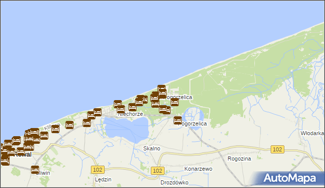 mapa Pogorzelica gmina Rewal, Pogorzelica gmina Rewal na mapie Targeo