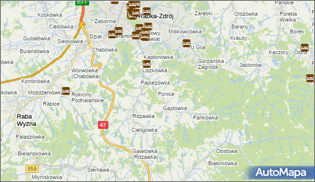 mapa Ponice, Ponice na mapie Targeo