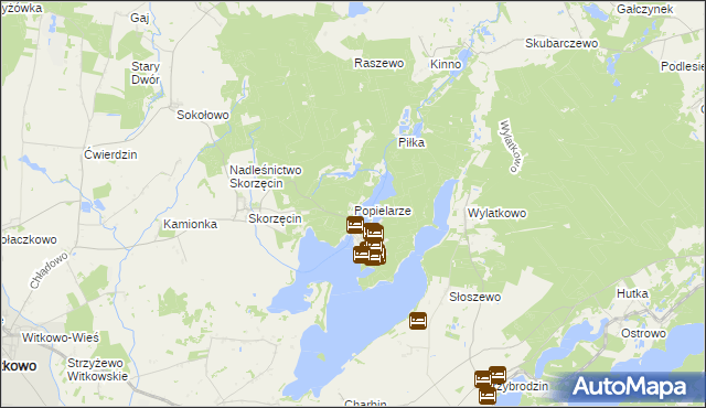 mapa Popielarze gmina Witkowo, Popielarze gmina Witkowo na mapie Targeo