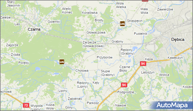 mapa Przyborów gmina Czarna, Przyborów gmina Czarna na mapie Targeo