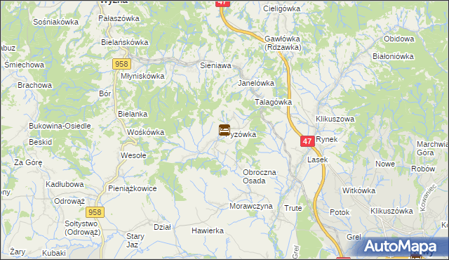 mapa Pyzówka, Pyzówka na mapie Targeo