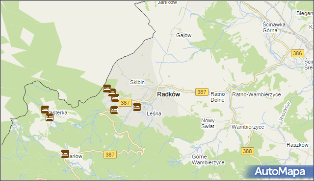 mapa Radków powiat kłodzki, Radków powiat kłodzki na mapie Targeo