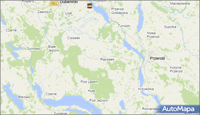 mapa Rakówek gmina Przerośl, Rakówek gmina Przerośl na mapie Targeo