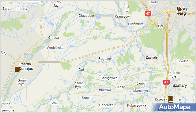 mapa Rogoźnik gmina Nowy Targ, Rogoźnik gmina Nowy Targ na mapie Targeo