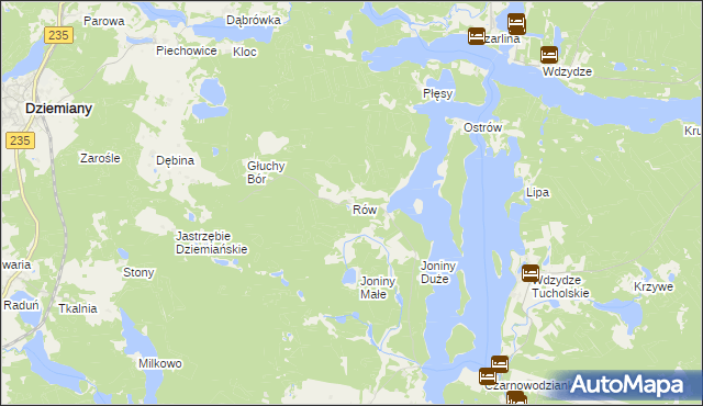 mapa Rów gmina Dziemiany, Rów gmina Dziemiany na mapie Targeo