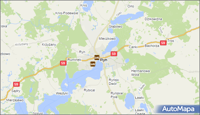 mapa Ryn powiat giżycki, Ryn powiat giżycki na mapie Targeo
