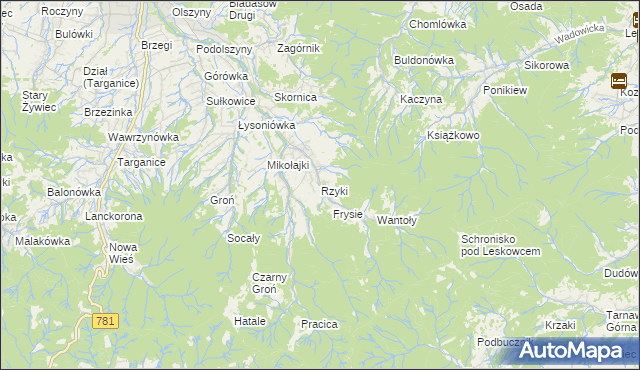 mapa Rzyki, Rzyki na mapie Targeo
