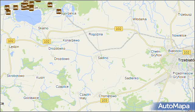 mapa Sadlno gmina Trzebiatów, Sadlno gmina Trzebiatów na mapie Targeo