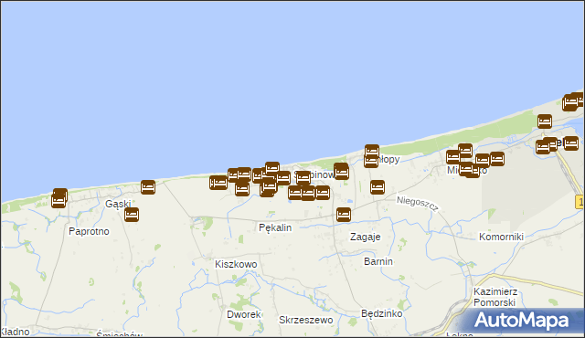 mapa Sarbinowo gmina Mielno, Sarbinowo gmina Mielno na mapie Targeo