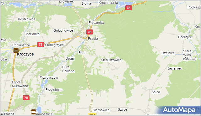 mapa Siedliszowice gmina Kroczyce, Siedliszowice gmina Kroczyce na mapie Targeo