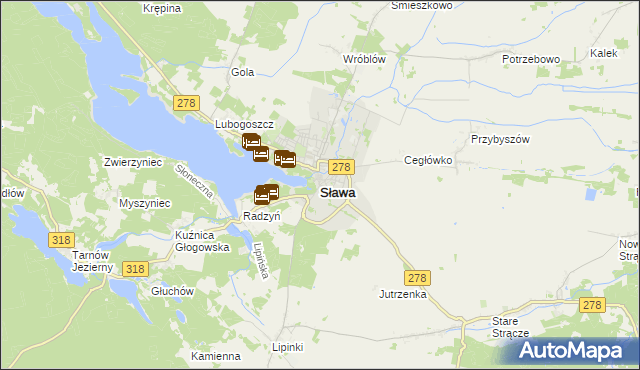 mapa Sława powiat wschowski, Sława powiat wschowski na mapie Targeo