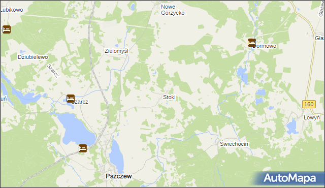 mapa Stoki gmina Pszczew, Stoki gmina Pszczew na mapie Targeo