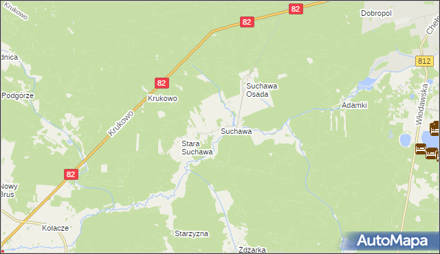 mapa Suchawa gmina Wyryki, Suchawa gmina Wyryki na mapie Targeo