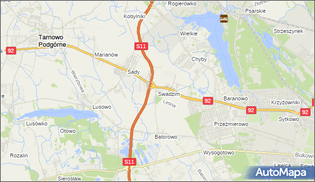 mapa Swadzim gmina Tarnowo Podgórne, Swadzim gmina Tarnowo Podgórne na mapie Targeo