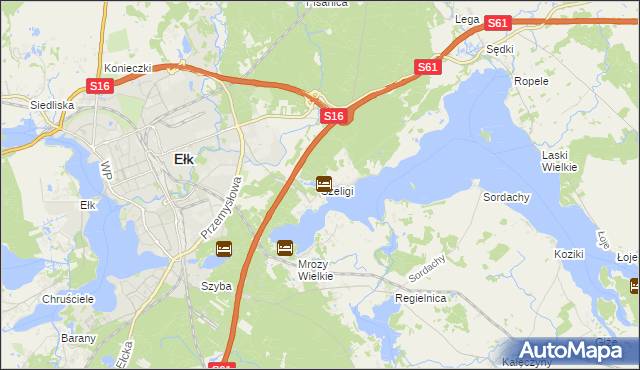 mapa Szeligi gmina Ełk, Szeligi gmina Ełk na mapie Targeo