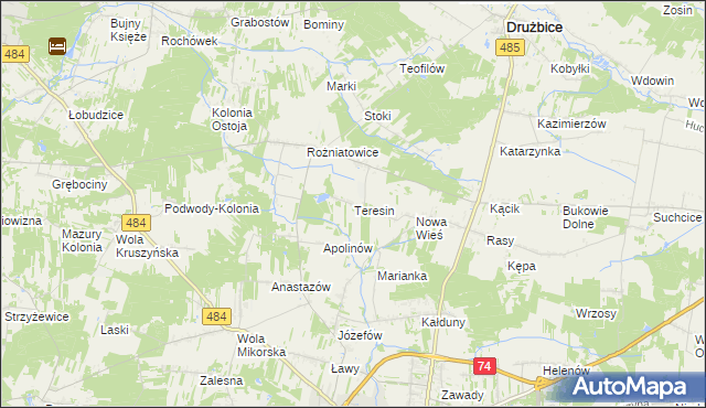mapa Teresin gmina Drużbice, Teresin gmina Drużbice na mapie Targeo