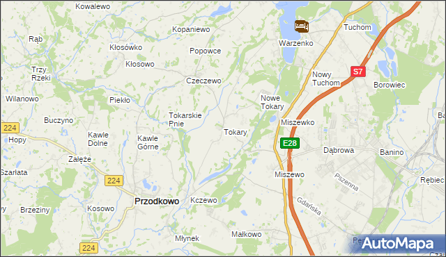 mapa Tokary gmina Przodkowo, Tokary gmina Przodkowo na mapie Targeo