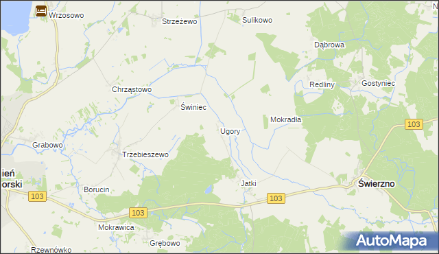 mapa Ugory gmina Świerzno, Ugory gmina Świerzno na mapie Targeo