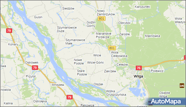 mapa Wicie gmina Wilga, Wicie gmina Wilga na mapie Targeo
