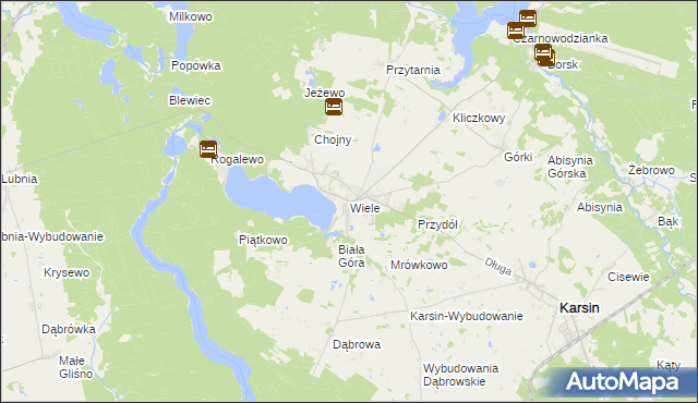 mapa Wiele gmina Karsin, Wiele gmina Karsin na mapie Targeo