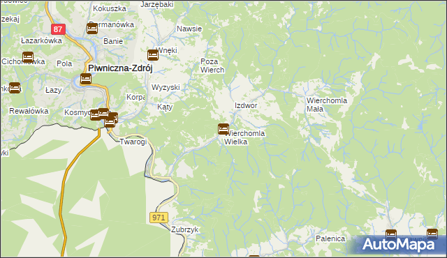 mapa Wierchomla Wielka, Wierchomla Wielka na mapie Targeo