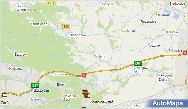 mapa Wolany gmina Szczytna, Wolany gmina Szczytna na mapie Targeo