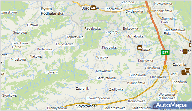 mapa Wysoka gmina Jordanów, Wysoka gmina Jordanów na mapie Targeo