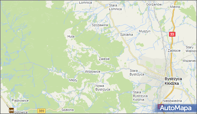 mapa Zalesie gmina Bystrzyca Kłodzka, Zalesie gmina Bystrzyca Kłodzka na mapie Targeo