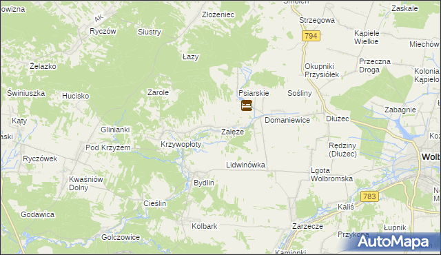 mapa Załęże gmina Wolbrom, Załęże gmina Wolbrom na mapie Targeo