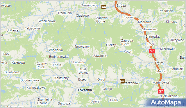 mapa Zawadka gmina Tokarnia, Zawadka gmina Tokarnia na mapie Targeo