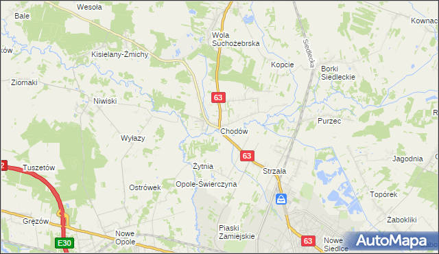 mapa Chodów gmina Siedlce, Chodów gmina Siedlce na mapie Targeo