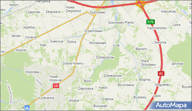 mapa Dobieszków gmina Stryków, Dobieszków gmina Stryków na mapie Targeo