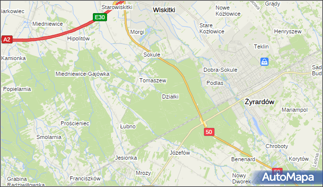 mapa Działki gmina Wiskitki, Działki gmina Wiskitki na mapie Targeo