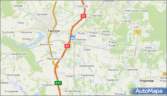 mapa Gąski gmina Tarczyn, Gąski gmina Tarczyn na mapie Targeo