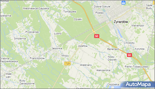 mapa Józefów gmina Wiskitki, Józefów gmina Wiskitki na mapie Targeo