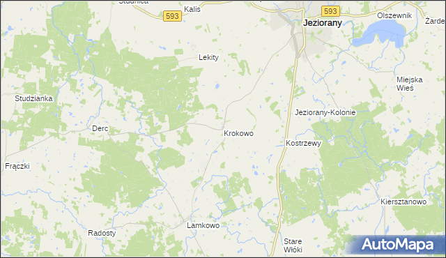 mapa Krokowo gmina Jeziorany, Krokowo gmina Jeziorany na mapie Targeo