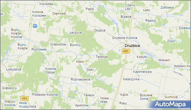 mapa Teofilów gmina Drużbice, Teofilów gmina Drużbice na mapie Targeo