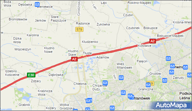 mapa Adamów gmina Grodzisk Mazowiecki, Adamów gmina Grodzisk Mazowiecki na mapie Targeo