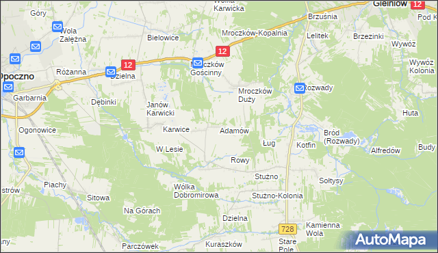 mapa Adamów gmina Opoczno, Adamów gmina Opoczno na mapie Targeo
