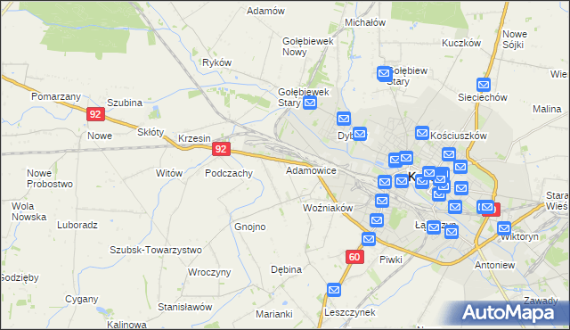 mapa Adamowice gmina Kutno, Adamowice gmina Kutno na mapie Targeo