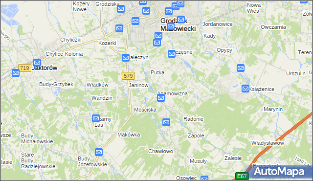 mapa Adamowizna gmina Grodzisk Mazowiecki, Adamowizna gmina Grodzisk Mazowiecki na mapie Targeo