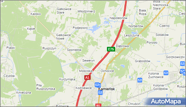 mapa Aleksandrów gmina Kamieńsk, Aleksandrów gmina Kamieńsk na mapie Targeo