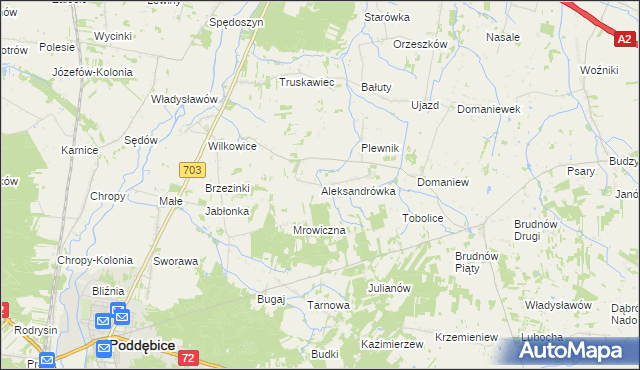 mapa Aleksandrówka gmina Dalików, Aleksandrówka gmina Dalików na mapie Targeo