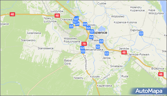 mapa Aleksandrówka gmina Kozienice, Aleksandrówka gmina Kozienice na mapie Targeo